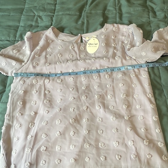 NWT Qearal Lilac Blouse Small Purple Long Sleeve Pom Pom Dots Pullover Loose - Picture 14 of 14